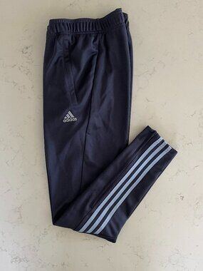 Adidas Aeroready Signature Stripe Athletic Pull On Track Pants Zip Leg Blue Sz S
